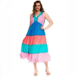 Tolani Collection Boho Sleeveless Tiered Multicolored Petite Maxi Dress Size XLP
